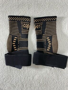 Copper Infused 3D Knit Ankle Compression Sleeve Pair W Adjustable Support Straps